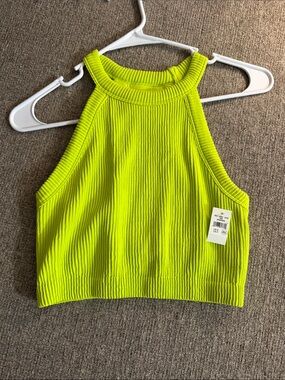 aerie Neon Lime Ribbed Halter Crop Top